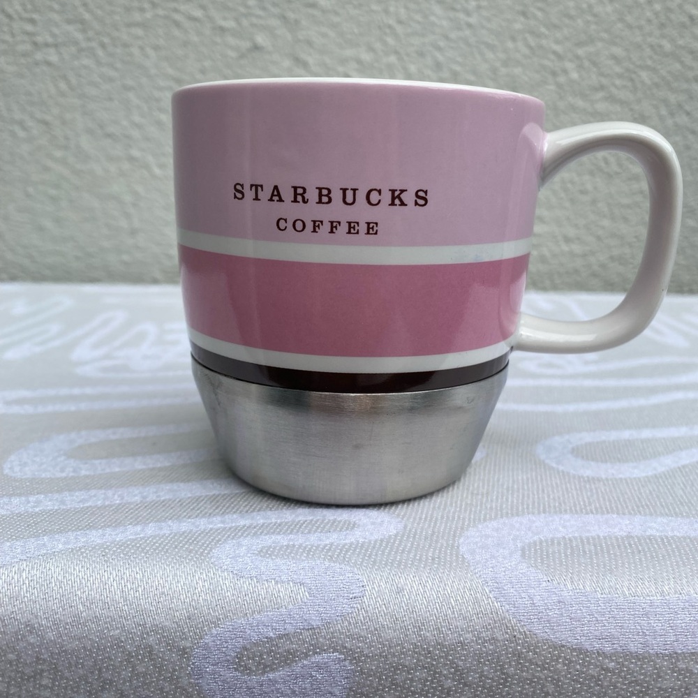 2007 Starbucks Urban Desk Brown & Pink Stripe mug with Stainless Steel Bottom